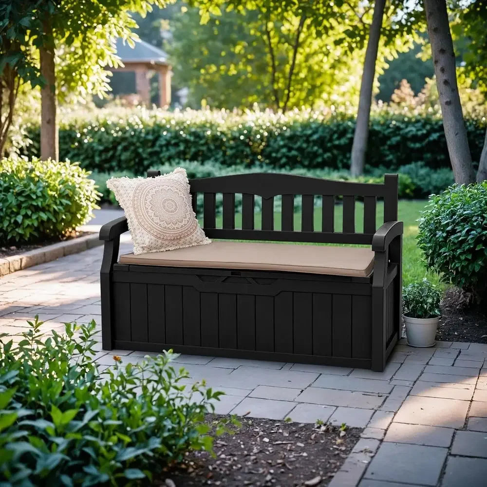 Lockable Outdoor Storage Bench With Cushions For Patio And Garden