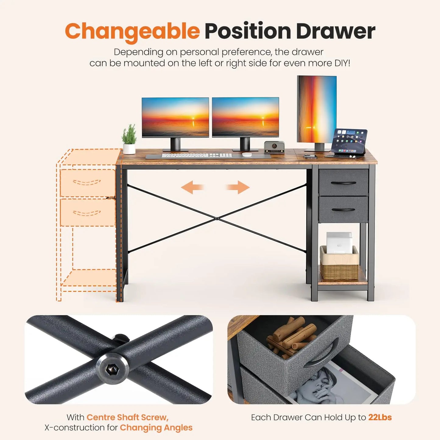 JHK Computer Desk With Drawers For Study Office Wood Table
