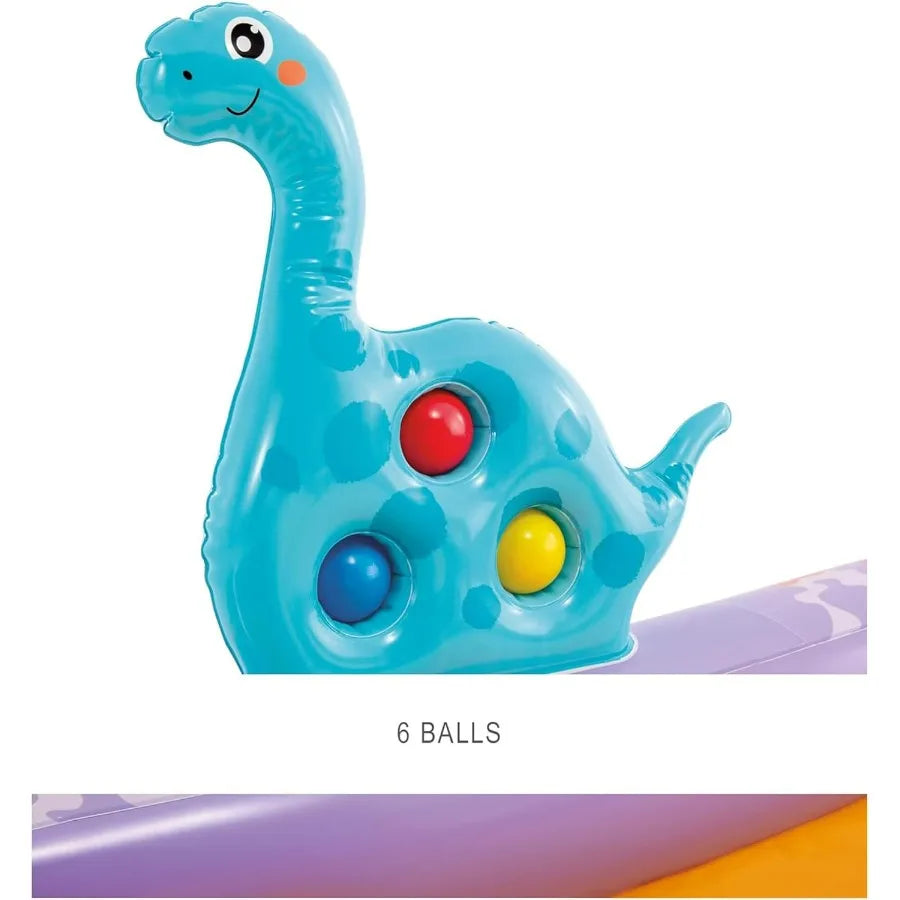 Inflatable Kiddie Pool with Water Sprayer and Slide for Ages 3+ - Dino Park Design - 79 x 62 x 27 - Blue and Green Plastic Mate