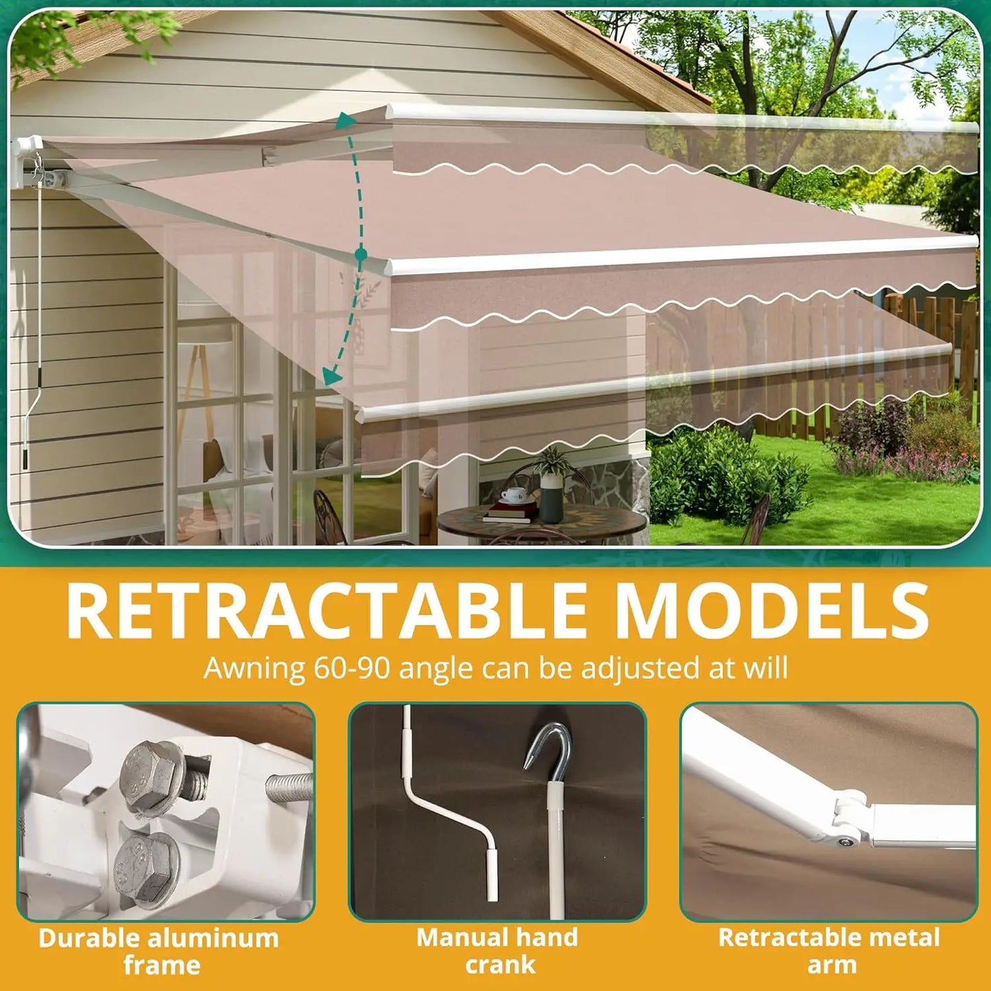 Retractable Outdoor Patio Awning Sun Shade Shelter For Shops