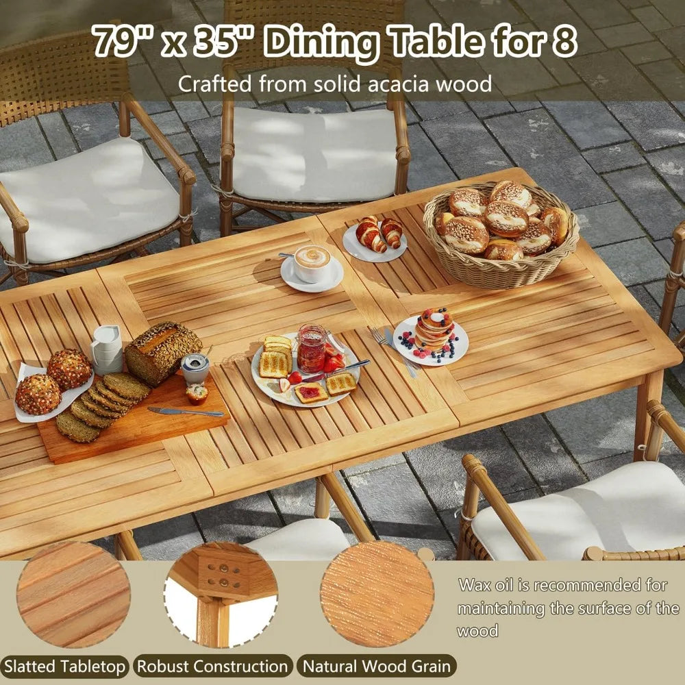 Outdoor Wooden Dining Table With Natural Acacia Slats