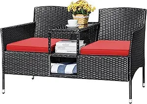 Outdoor Patio Loveseat Modern Rattan Two Seat Conversation Set With Cushions