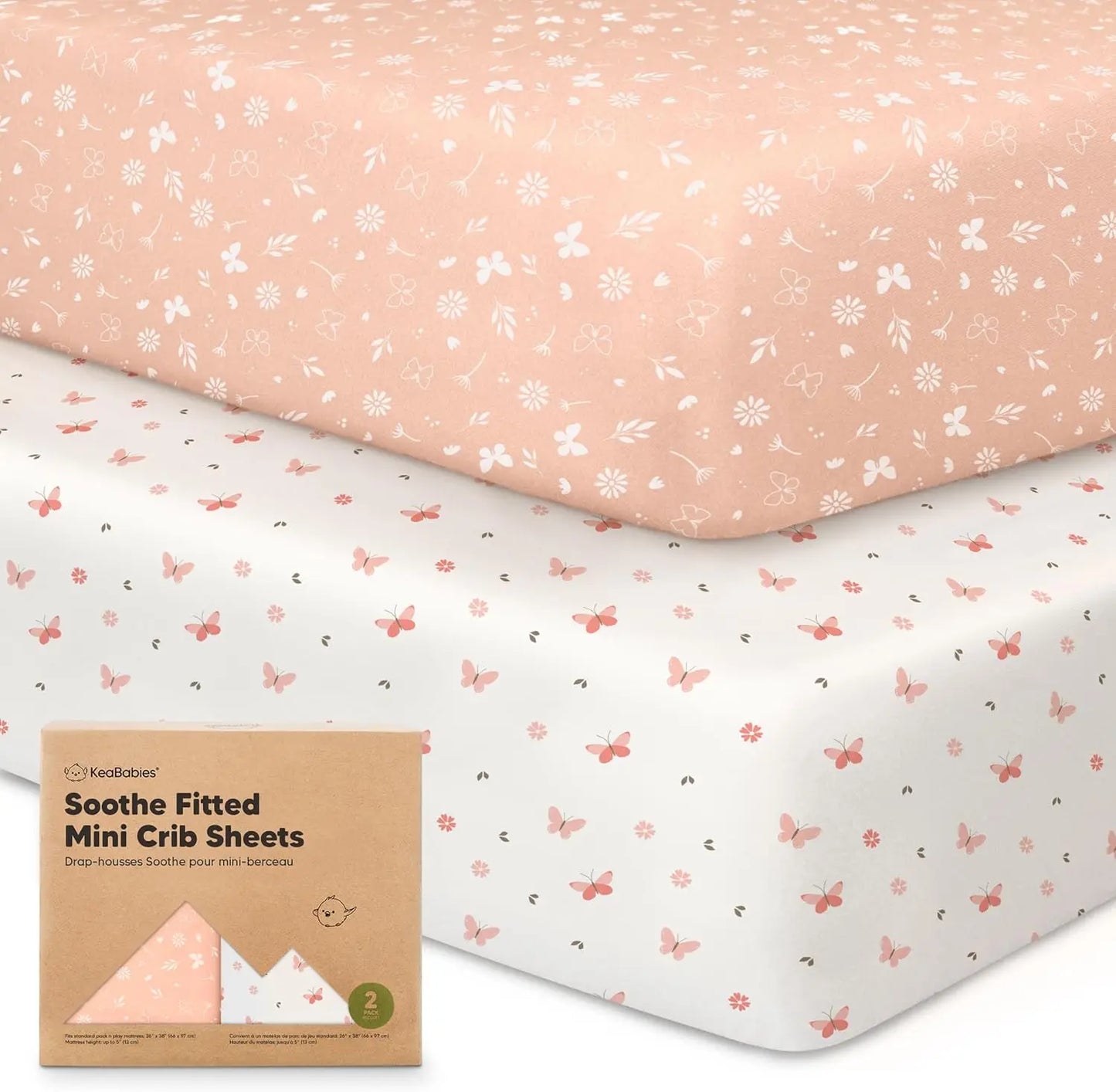 2-Pack Mini Crib Sheets Fitted - 38x26 Pack N Play Sheets for Pack and Play Mattress, Organic Cotton, Soft & Breathable Playard