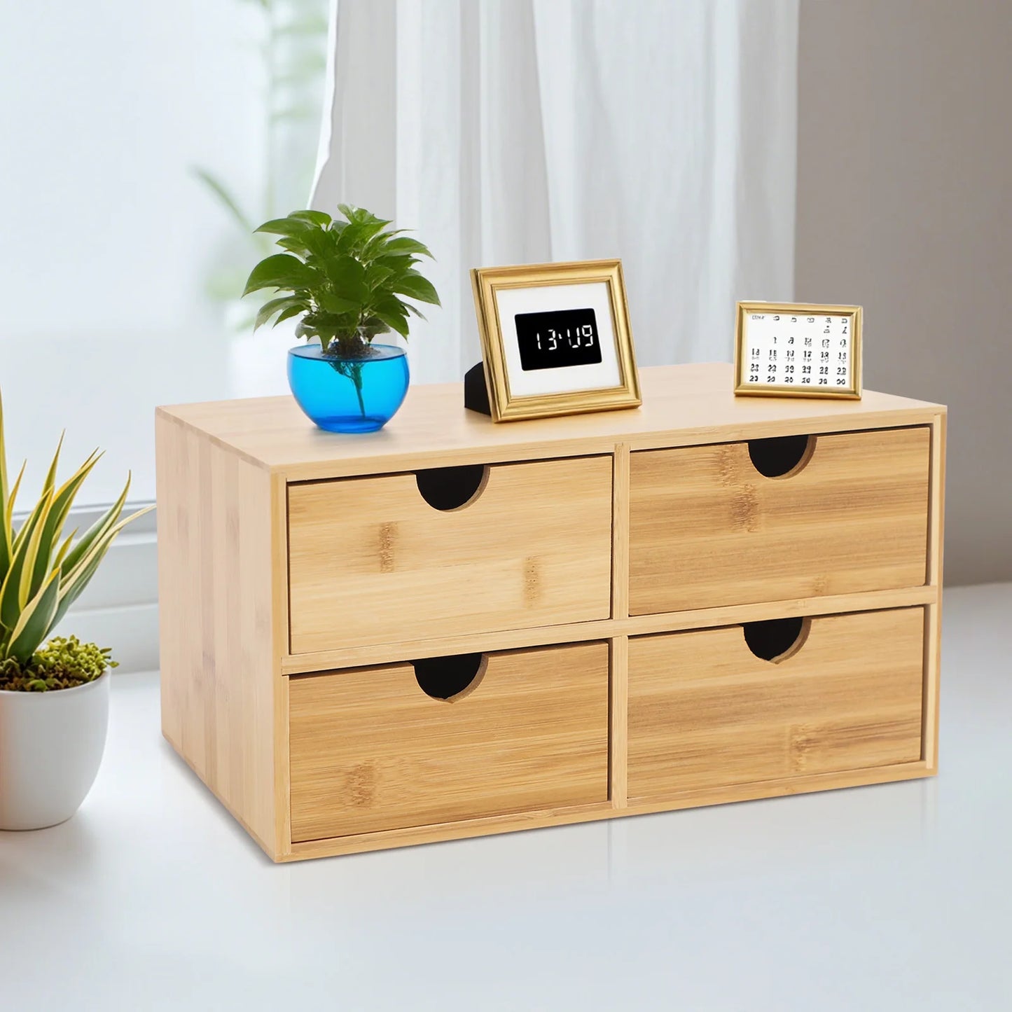 Bymaocar Bamboo 4 Drawer Desktop Organizer for Home Office