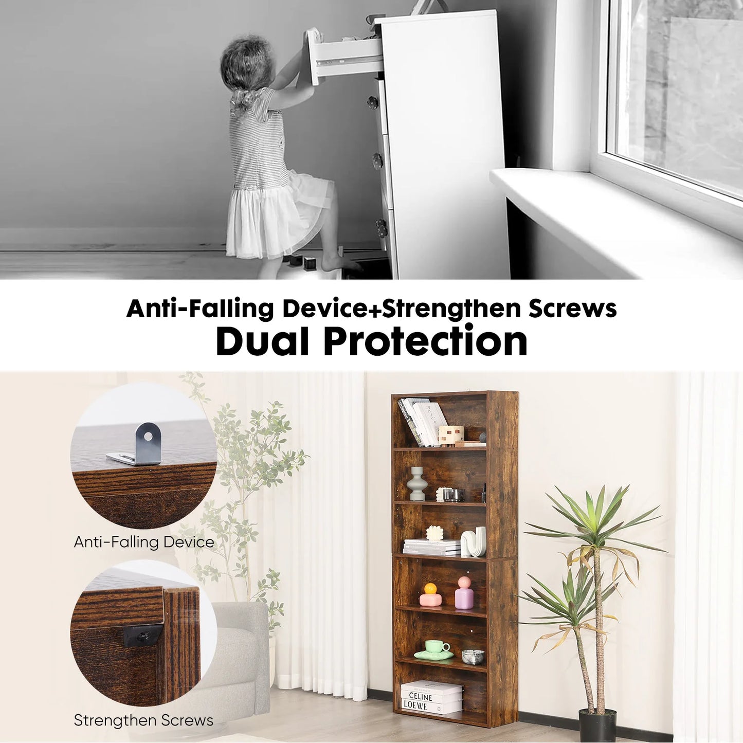 JHK Modern Wooden Floor Standing Bookcase For Home And Office Storage