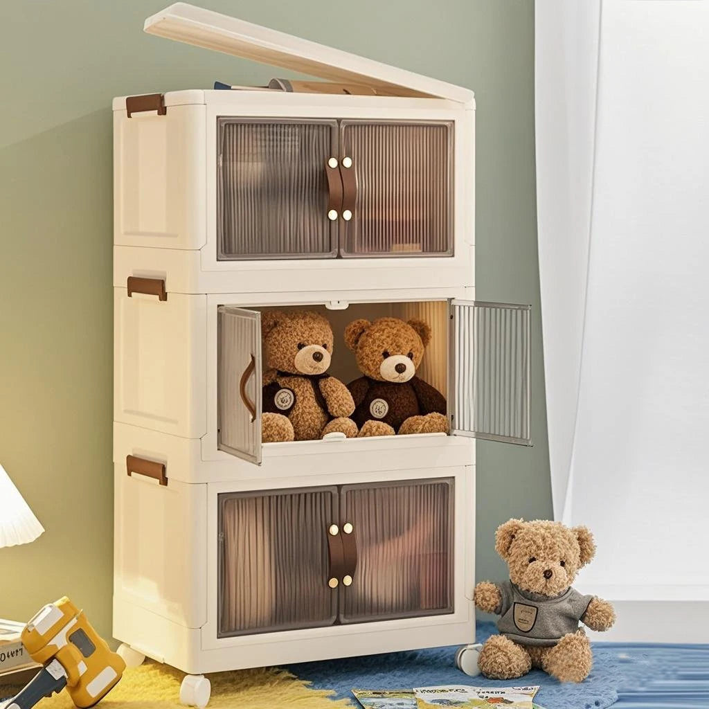 Three-Tier Foldable Storage Box With Wheels For Home And Office