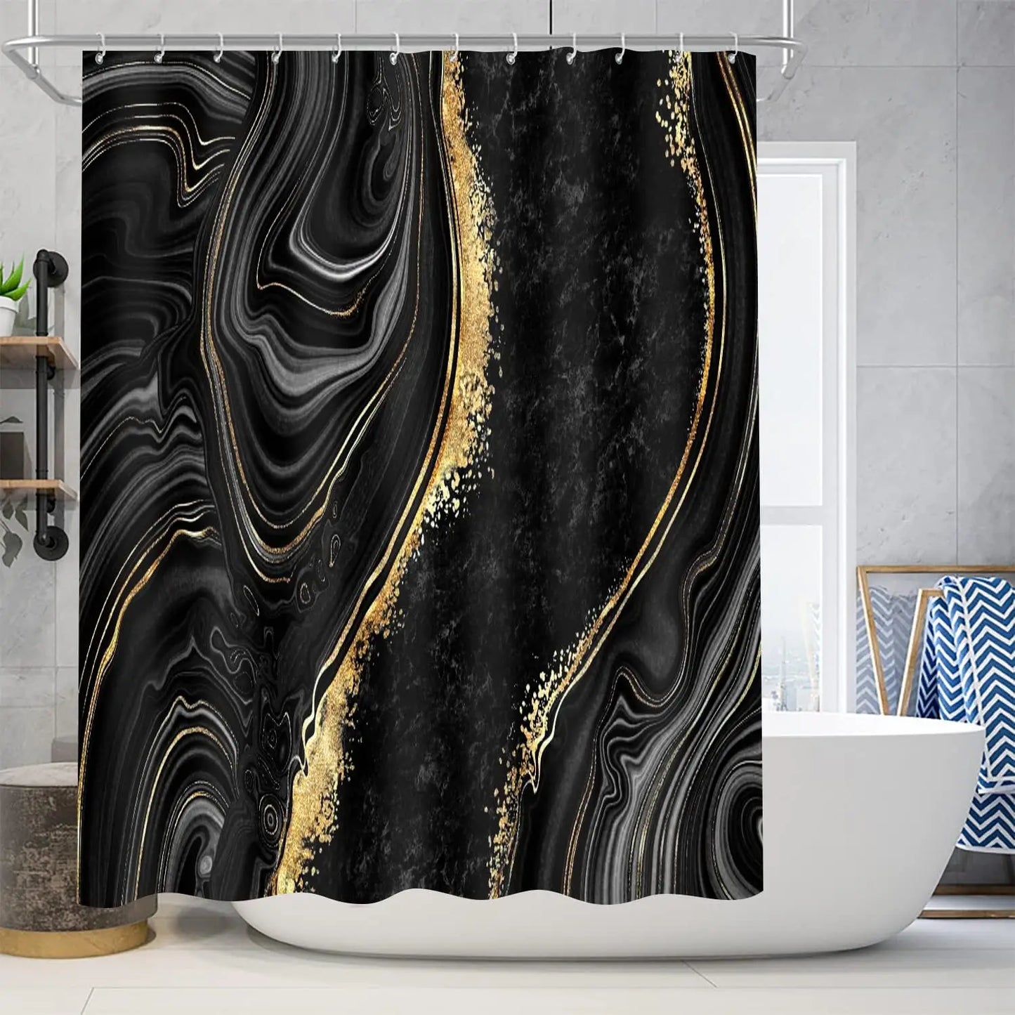 Shower Curtain Set With Toilet Lid Cover Rugs Modern Abstract Bathroom Decor