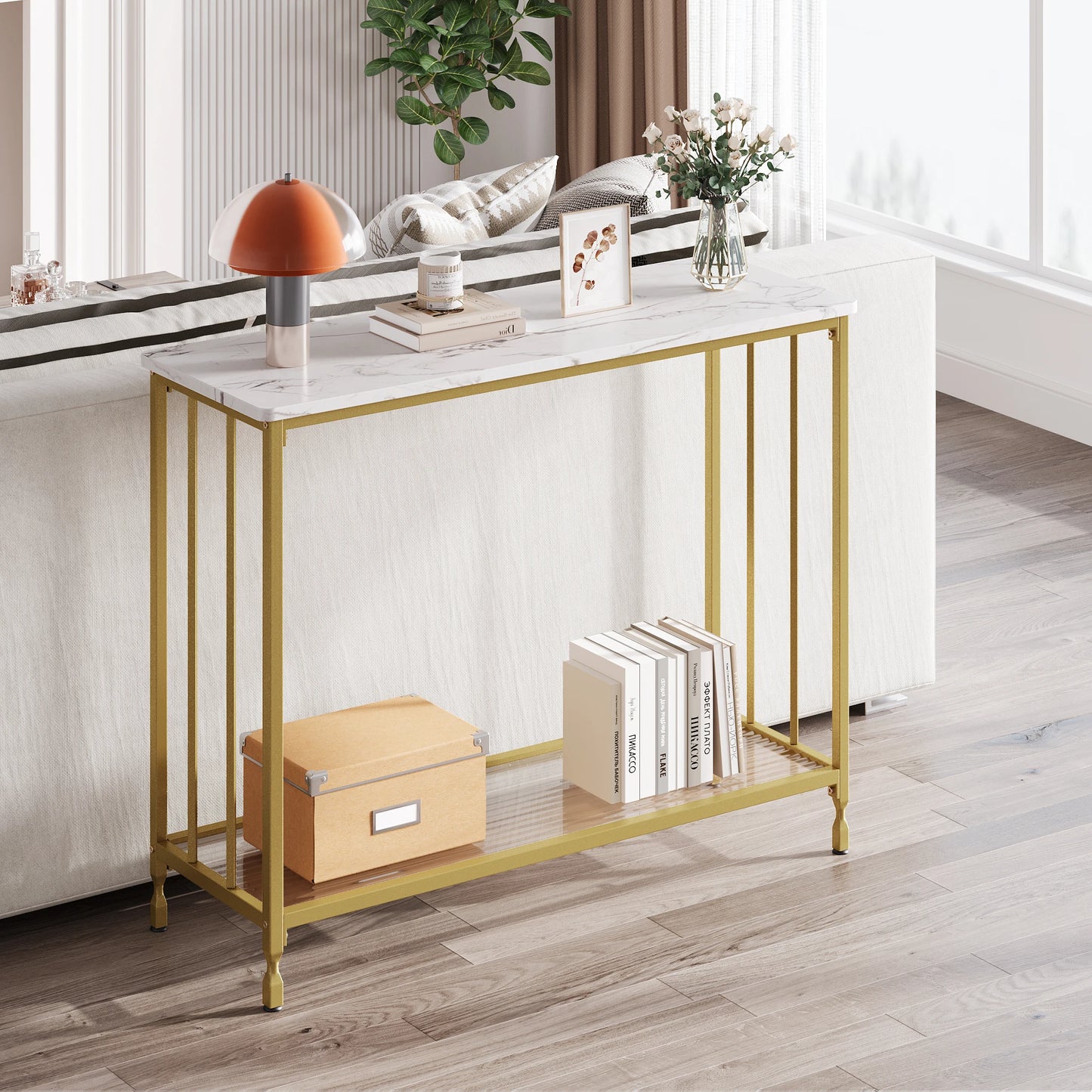 HobbyLane Console Table Sofa Table With Glass Shelf Metal Frame