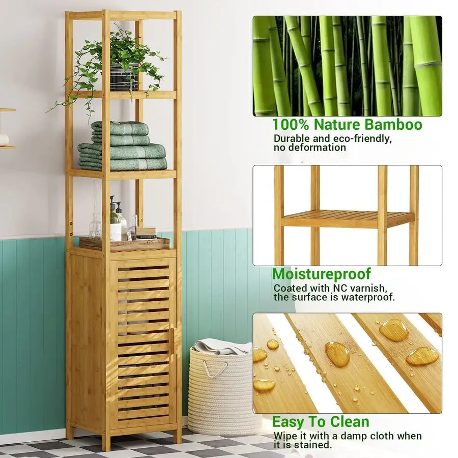 Tall Slim Storage Cabinet With Shutter Door 3 Tier Shelves