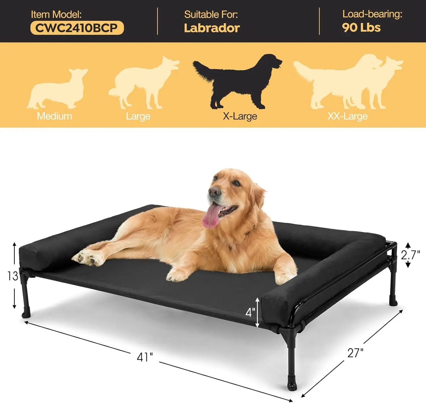Elevated Cooling Dog Cot Bed With Mesh And Removable Bolster