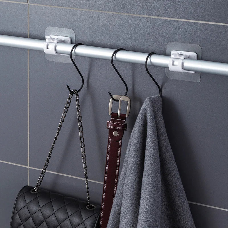 Nail Free Adjustable Curtain Rod Holders Clamp Hooks Self Adhesive