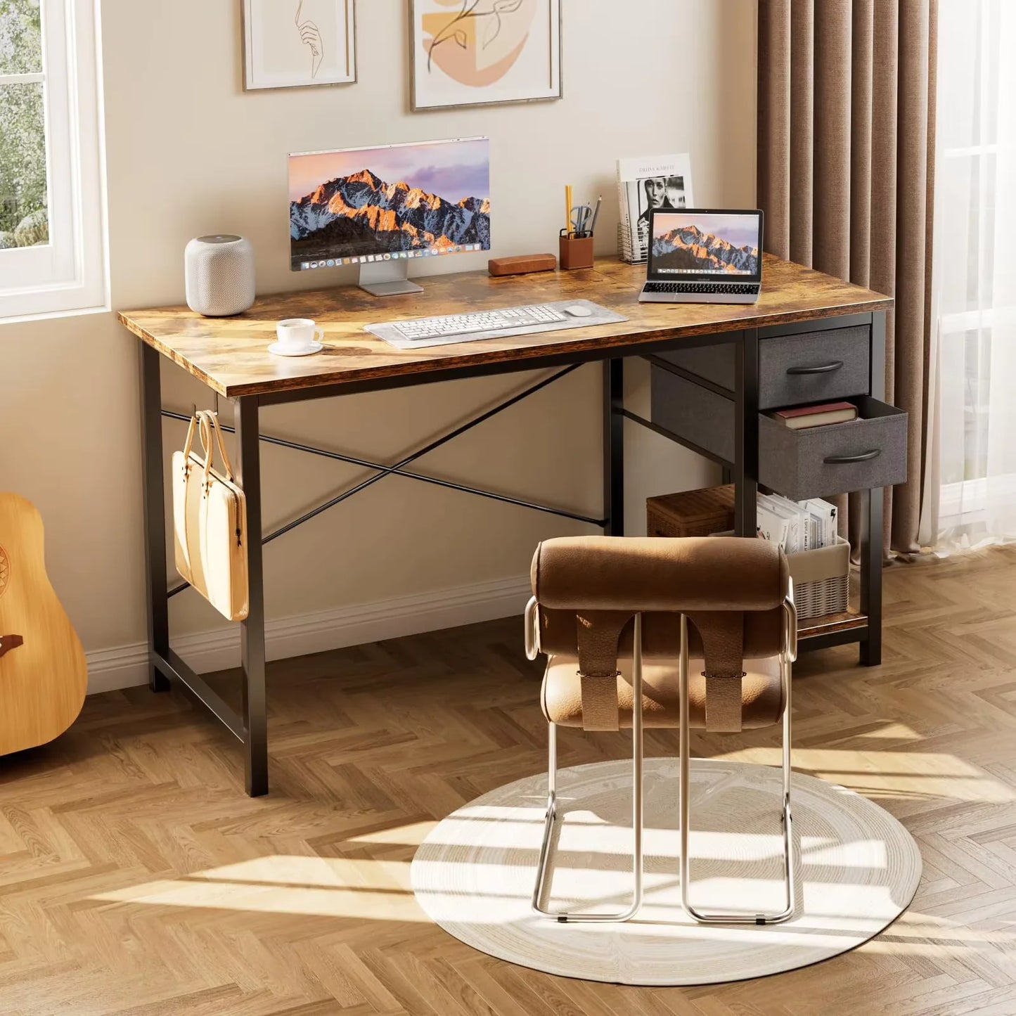 JHK Computer Desk With Drawers For Study Office Wood Table