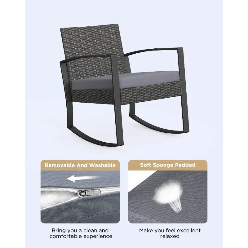 Three Piece Patio Furniture Set Rocking Bistro Outdoor Rattan With Coffee Table