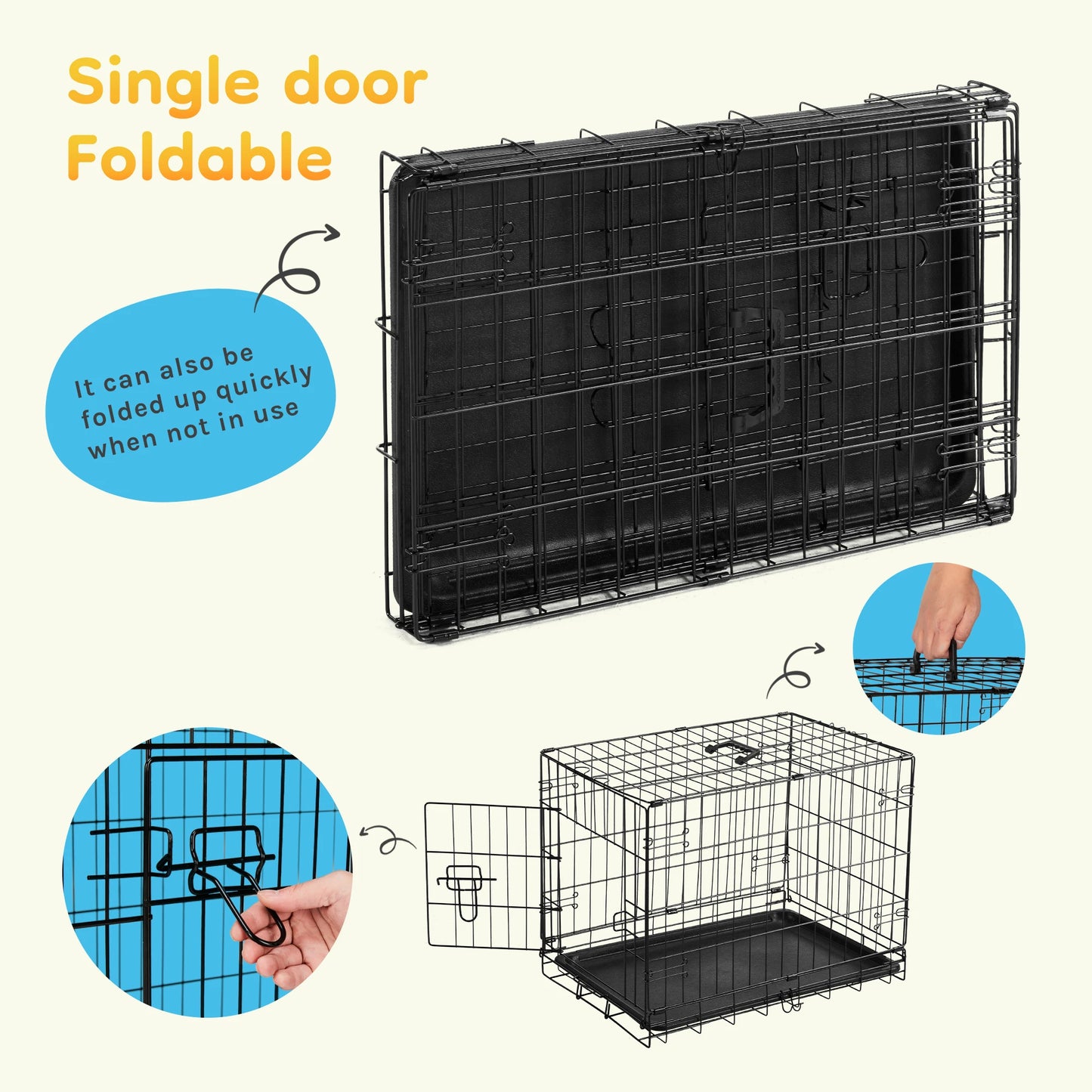 JHK Folding Metal Dog Cage With Leak Proof Tray