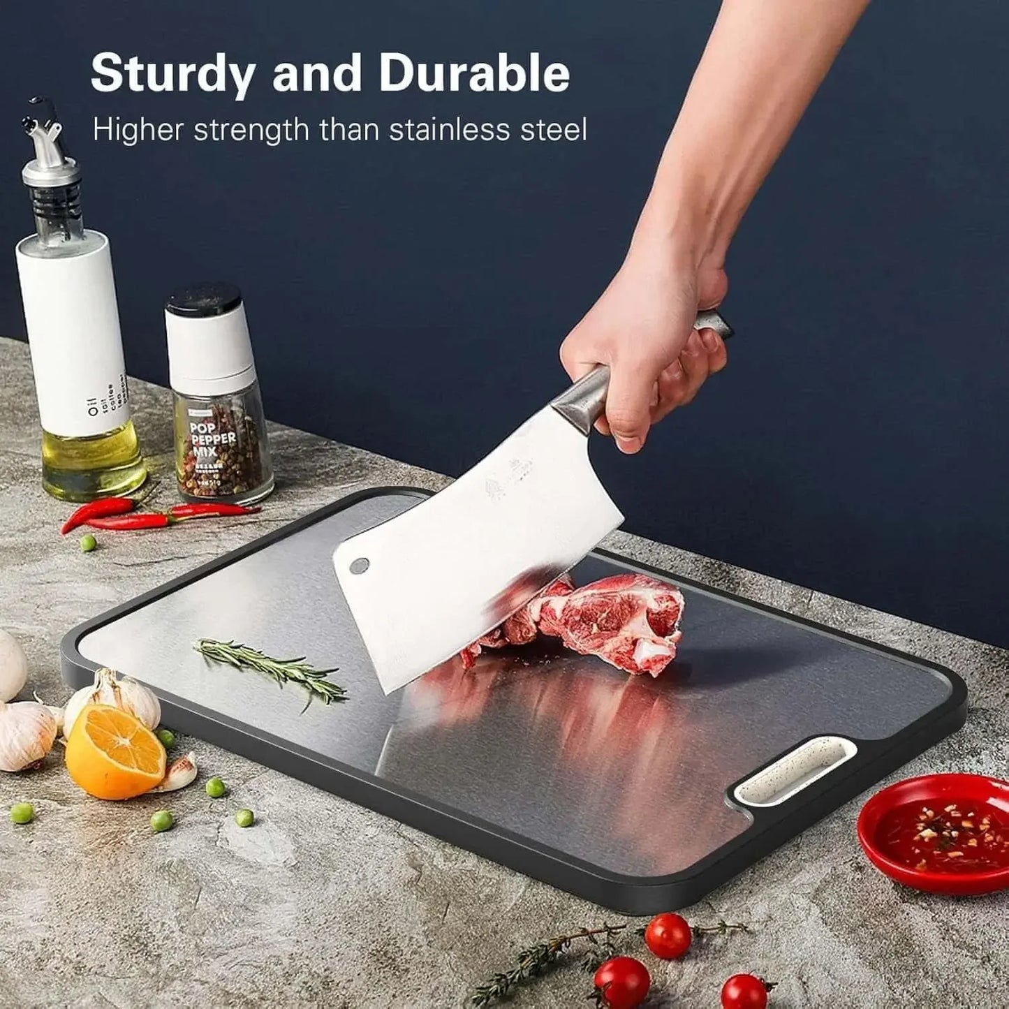 Titanium Cutting Board Double-Sided Non-Slip With Juice Groove Handles