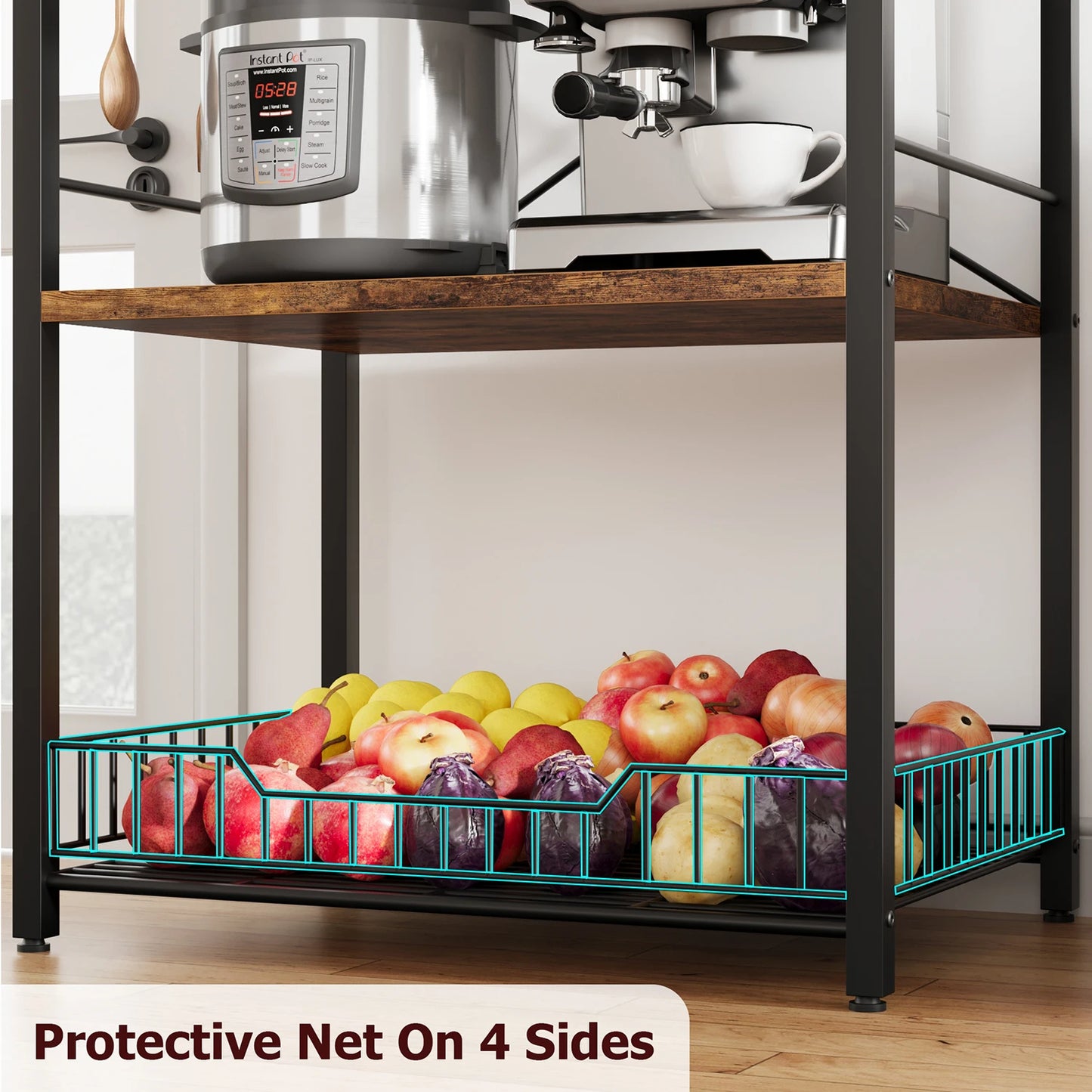TWISTER.CK Kitchen Bakers Rack Microwave Oven Stand With Large Basket
