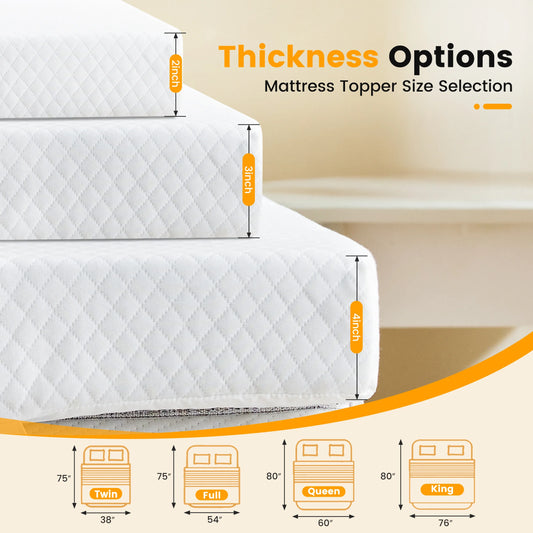 JHK Gel Memory Foam Mattress Topper With Cooling Fabric Cover