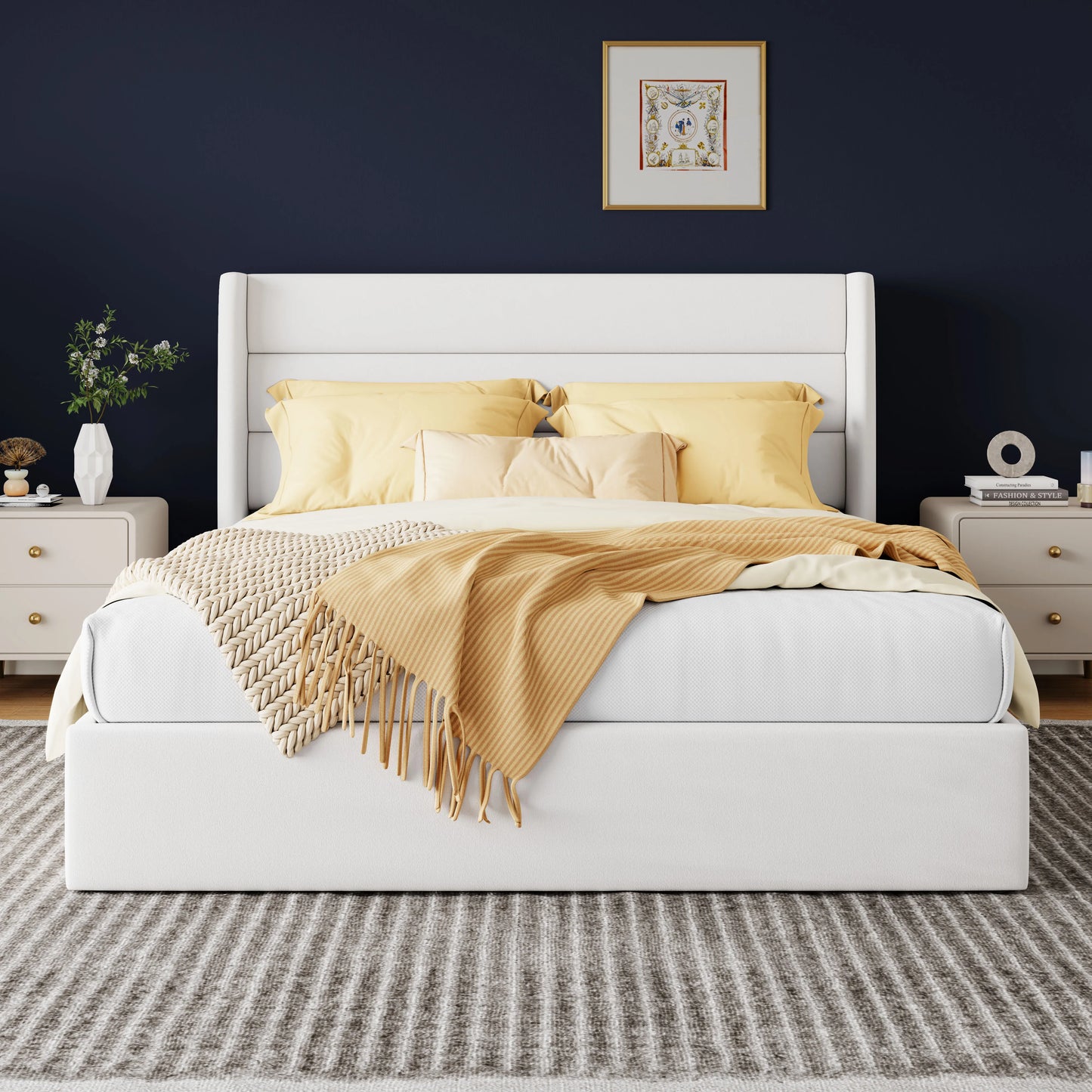 HOOMIC Lift Up Storage Bed With Wingback Headboard And Hydraulic