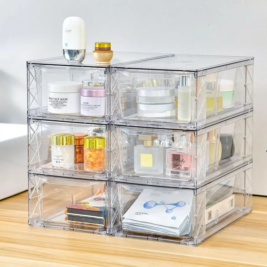 Drawers Storage, 6Pack Clear Stackable Storage Drawers, Acrylic Storage Bins with Drawers for Fridge Organizers, PlasticDrawers