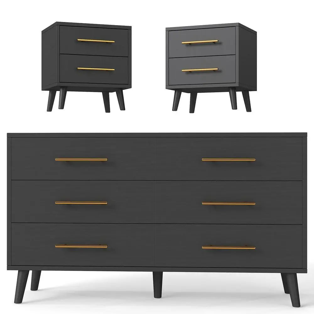 Scandinavian Style Bedroom Set With Six Drawer Dresser And Nightstands