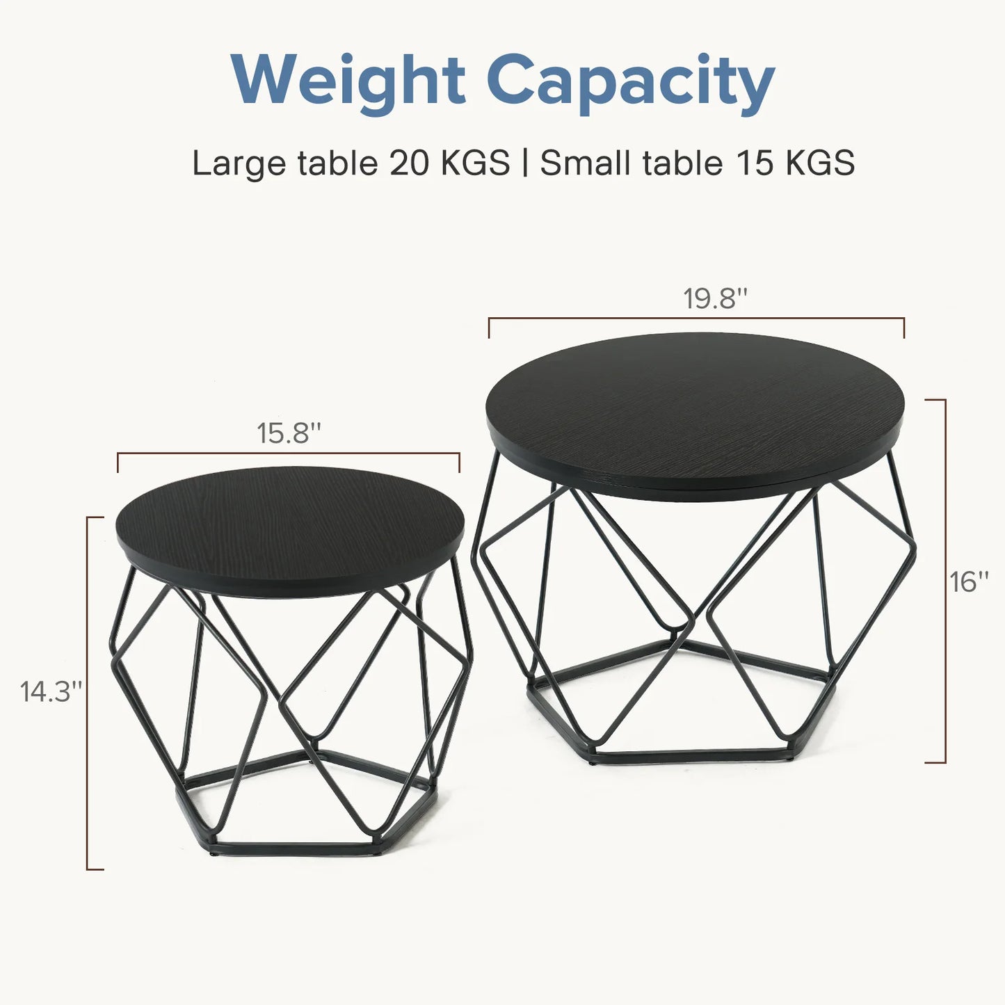 JHK Round Geometric Metal Coffee Table Set For Living Room