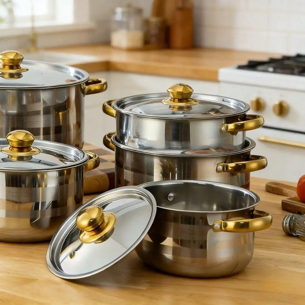 Stainless Steel Cookware Set With Lids For Soup And Pasta