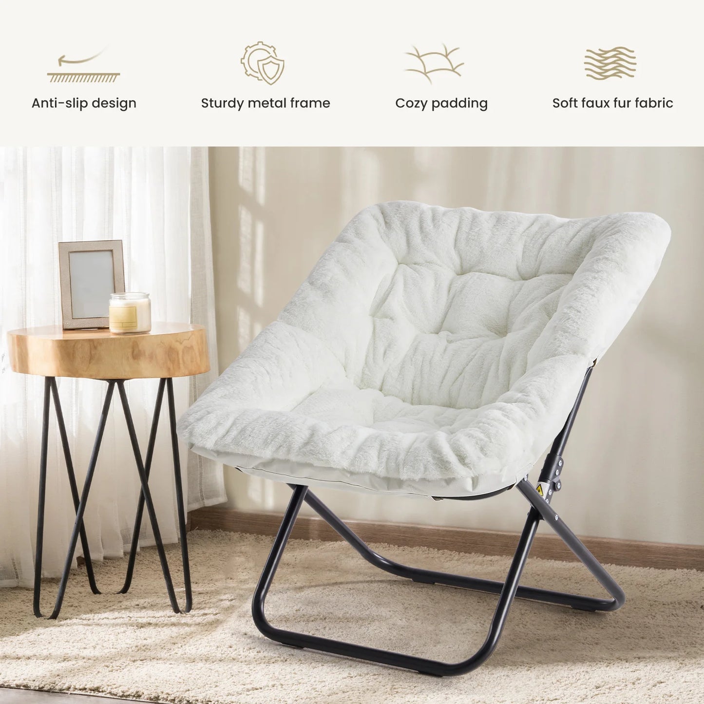 JHK Cozy Saucer Chair With Soft Faux Fur Padded Comfort