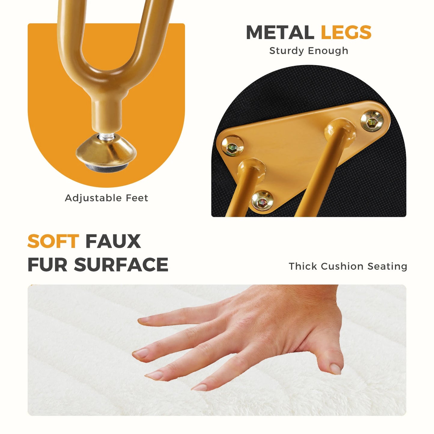 JHK Faux Fur Storage Ottoman With Padded Metal Legs
