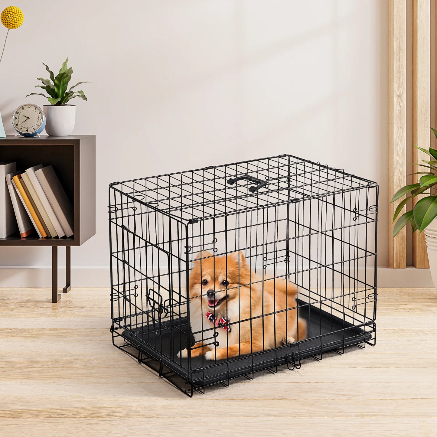 JHK Folding Metal Dog Cage With Leak Proof Tray