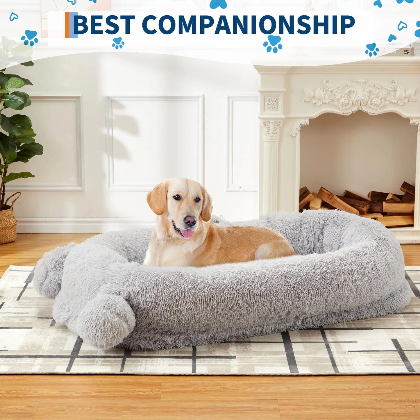 HiMISS Dog Bed With Removable Cover, Storage Pockets, Matching Blanket