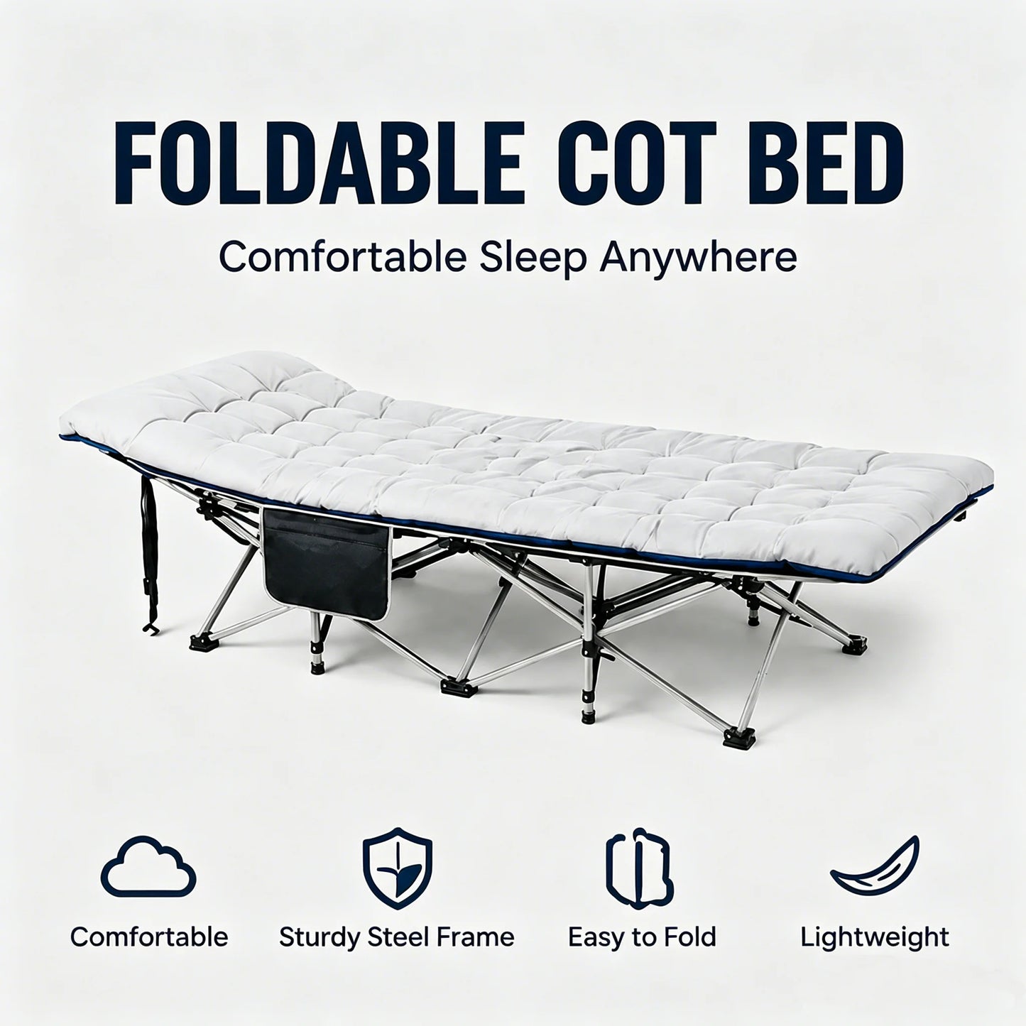 Portable Folding Camping Cot With Thick Padded Mattress Sturdy Frame