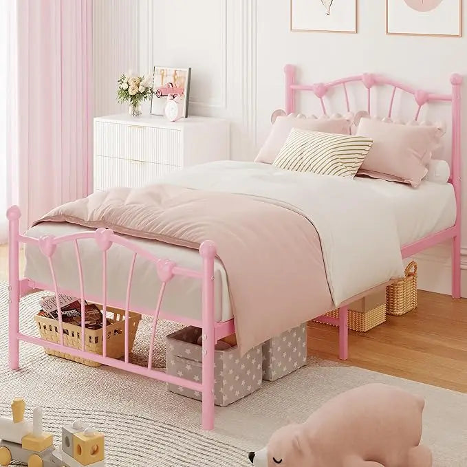 HiMISS Heart Shaped Metal Bed Frame With Headboard And Footboard