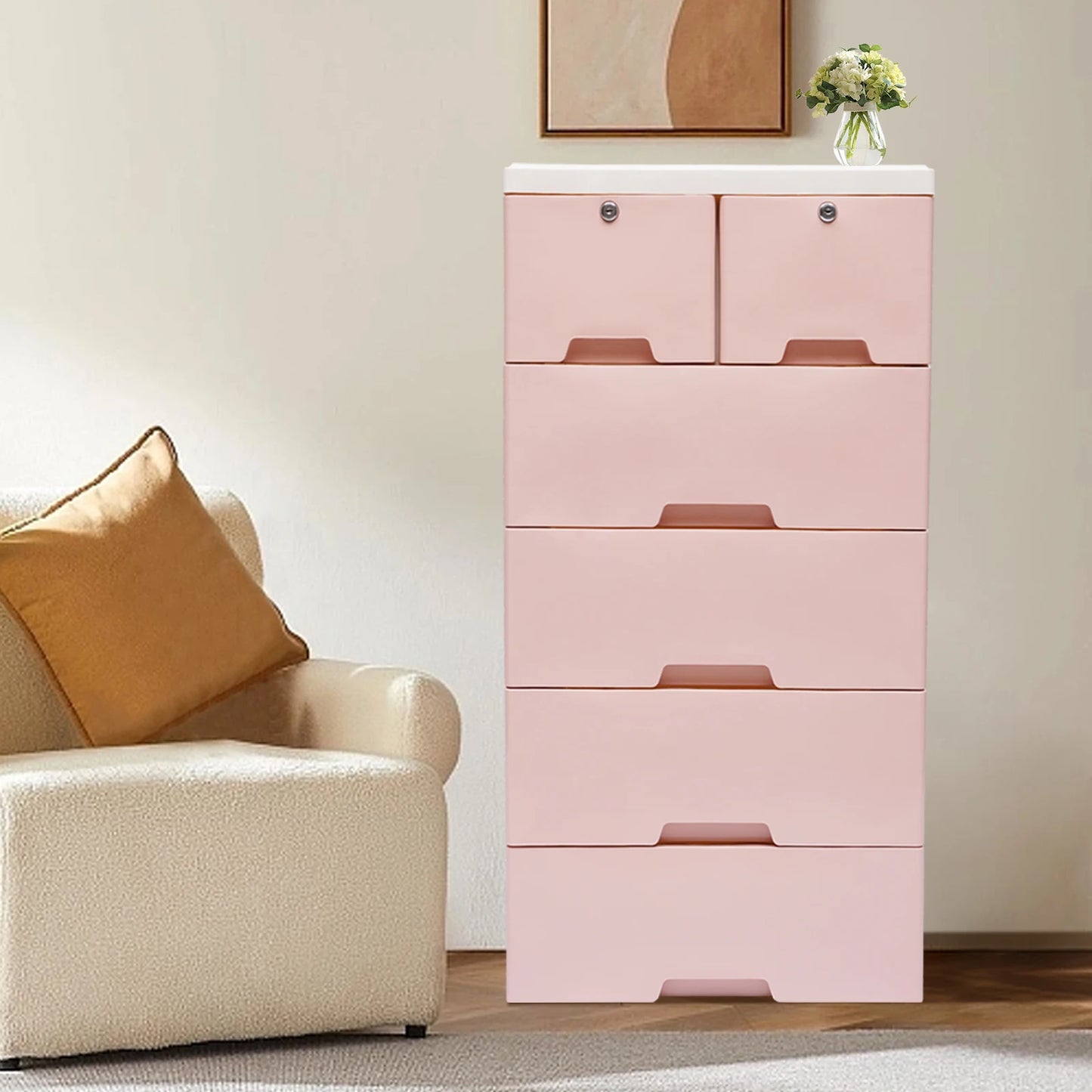 Classic 6 Drawer Plastic Dresser Storage Tower Closet Organizer Unit for Home Office Bedroom