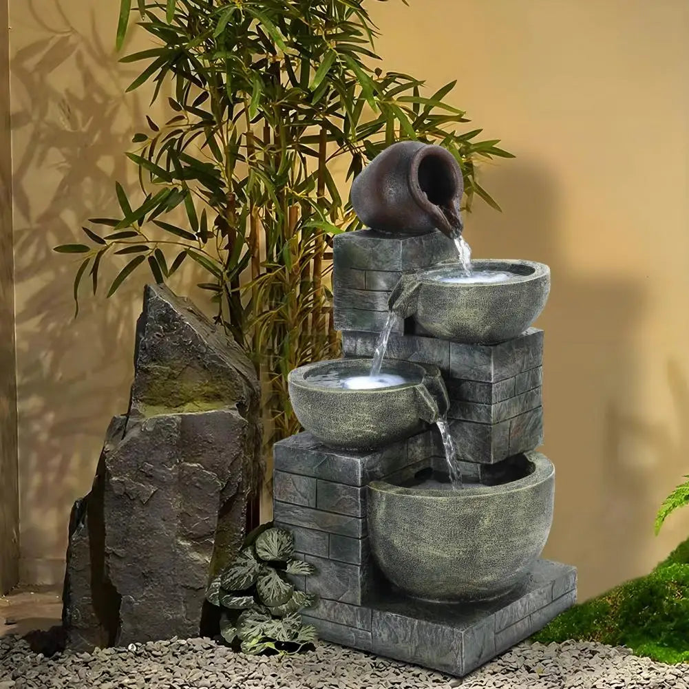 Flowing Water Ornament, Rockery Waterfall Fountain Decoration, Suitable For Balcony, Living Room, And Garden